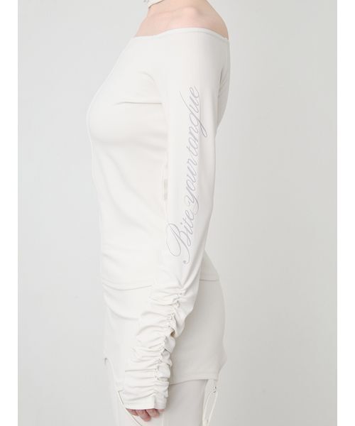 SORIN(ソリン )の「Print Gathered Sleeves Top/プリント ギャザースリーブトップ(Tシャツ/カットソー・レディース・ダークブラウン/オフホワイト・38)」の5枚目の写真