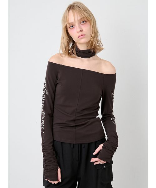 SORIN(ソリン )の「Print Gathered Sleeves Top/プリント ギャザースリーブトップ(Tシャツ/カットソー・レディース・ダークブラウン/オフホワイト・38)」の6枚目の写真