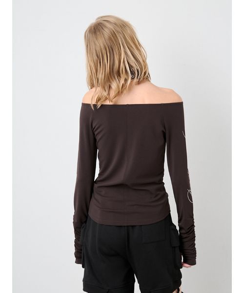 SORIN(ソリン )の「Print Gathered Sleeves Top/プリント ギャザースリーブトップ(Tシャツ/カットソー・レディース・ダークブラウン/オフホワイト・38)」の10枚目の写真