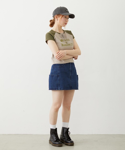 MILKFED.(ミルクフェド)の「MILKFED. AT HEAVEN27 LACE UP B/B TEE(Tシャツ/カットソー・レディース・ベージュ/ホワイト/ライトブルー・ONE SIZE)」の7枚目の写真