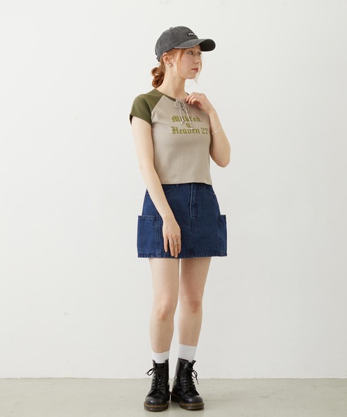 MILKFED.(ミルクフェド)の「MILKFED. AT HEAVEN27 LACE UP B/B TEE(Tシャツ/カットソー・レディース・ベージュ/ホワイト/ライトブルー・ONE SIZE)」の10枚目の写真