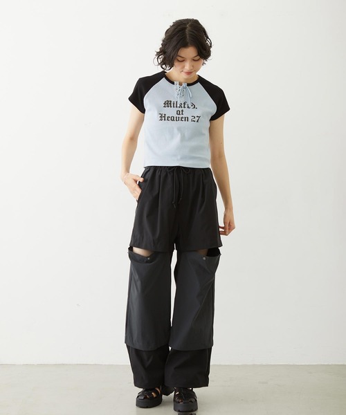MILKFED.(ミルクフェド)の「MILKFED. AT HEAVEN27 LACE UP B/B TEE(Tシャツ/カットソー・レディース・ベージュ/ホワイト/ライトブルー・ONE SIZE)」の15枚目の写真