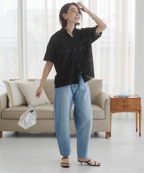 ANGIE(アンジー)の「【接触冷感 / セットアップ対応】パッチワーク 刺繍 シャツ / 夏服(シャツ/ブラウス・レディース・ブラック/オフホワイト・FREE)」の11枚目の写真
