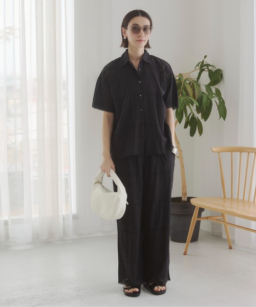 ANGIE(アンジー)の「【接触冷感 / セットアップ対応】パッチワーク 刺繍 シャツ / 夏服(シャツ/ブラウス・レディース・ブラック/オフホワイト・FREE)」の8枚目の写真