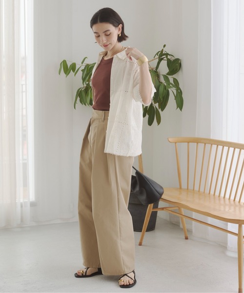 ANGIE(アンジー)の「【接触冷感 / セットアップ対応】パッチワーク 刺繍 シャツ / 夏服(シャツ/ブラウス・レディース・ブラック/オフホワイト・FREE)」の7枚目の写真