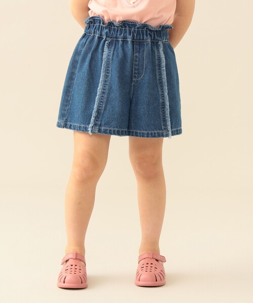 BEAMS mini(ビームスミニ)の「【8/20値下げ】フリンジ デニム ショートパンツ 2026SS (90~150cm) キッズ プチプラ 定番(その他パンツ・キッズ・サックスブルー/インディゴブルー・150/120/100/140/130/110/90)」の2枚目の写真