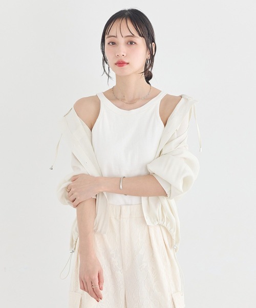 earth music&ecology（アースミュージックアンドエコロジー）の「アメスリテレコタンクトップ（タンクトップ・レディース・ブラック/アイボリー/モカ/チャコールグレー・M/S）」の14枚目の写真