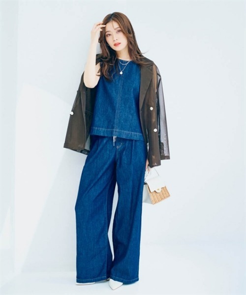 nissen（ニッセン）の「6.7oz綿100％デニムAライントップス（はっ水）（その他トップス・レディース・ネイビー・S/M/L/LL）」の3枚目の写真