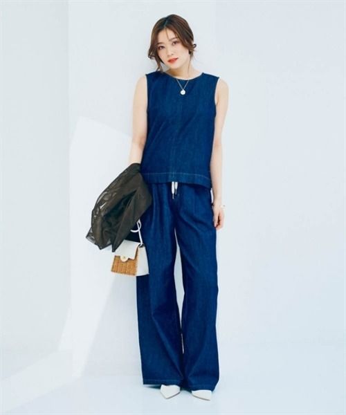 nissen（ニッセン）の「6.7oz綿100％デニムAライントップス（はっ水）（その他トップス・レディース・ネイビー・S/M/L/LL）」の5枚目の写真