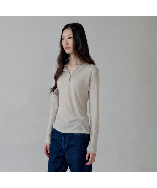 STEP AROUND(ステップアラウンド)の「Henley Long Sleeve Tee_3 COLORS(Tシャツ/カットソー・レディース・ネイビー/オリーブ/チャコールグレー・FREE)」の1枚目の写真
