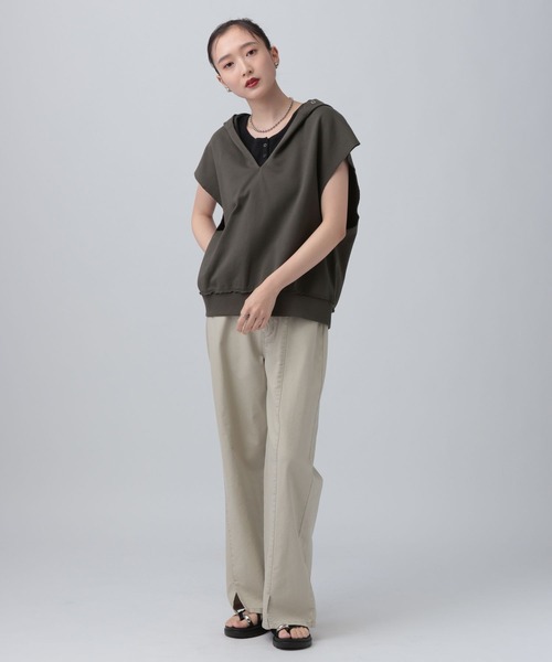 LEPSIM(レプシィム)の「裏毛フーディーノースリーブ 639418(Tシャツ/カットソー・レディース・チャコールグレー/グレー/オフホワイト・FREE)」の18枚目の写真
