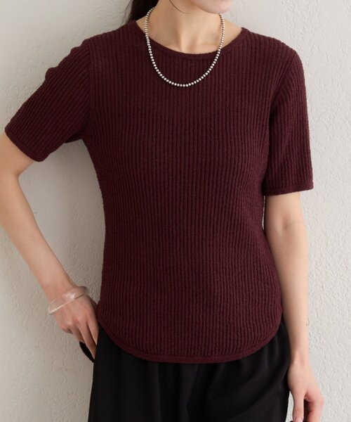 Omekashi（オメカシ）の「半袖シアーニットリブプルオーバー（ニット/セーター・レディース・ブラウン/オフホワイト/ブラック・FREE）」の3枚目の写真