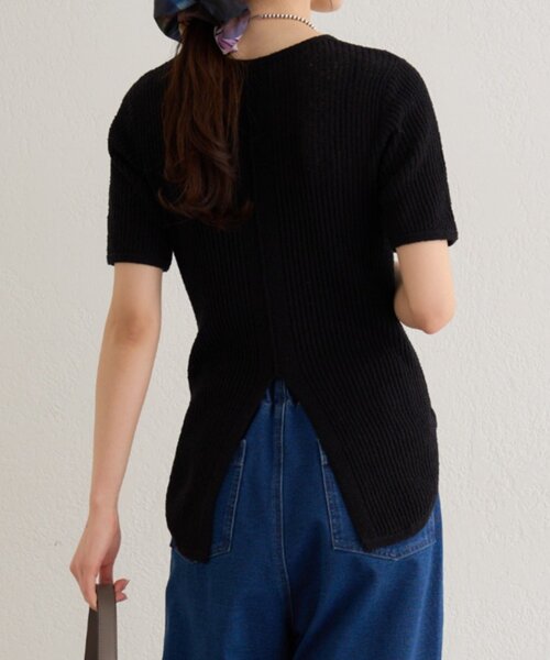 Omekashi（オメカシ）の「半袖シアーニットリブプルオーバー（ニット/セーター・レディース・ブラウン/オフホワイト/ブラック・FREE）」の2枚目の写真