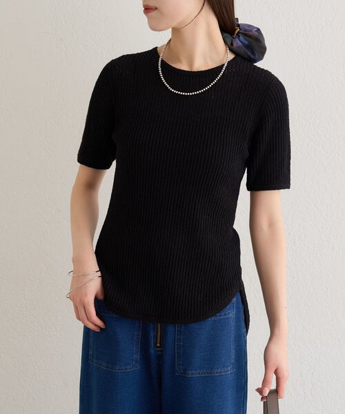 Omekashi（オメカシ）の「半袖シアーニットリブプルオーバー（ニット/セーター・レディース・ブラウン/オフホワイト/ブラック・FREE）」の20枚目の写真