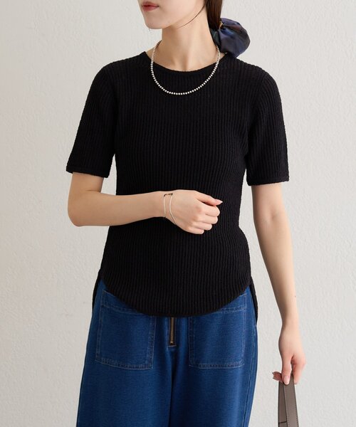 Omekashi（オメカシ）の「半袖シアーニットリブプルオーバー（ニット/セーター・レディース・ブラウン/オフホワイト/ブラック・FREE）」の21枚目の写真