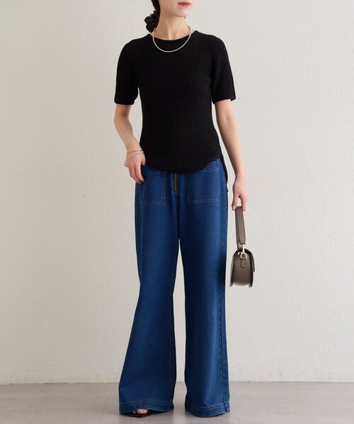 Omekashi（オメカシ）の「半袖シアーニットリブプルオーバー（ニット/セーター・レディース・ブラウン/オフホワイト/ブラック・FREE）」の16枚目の写真