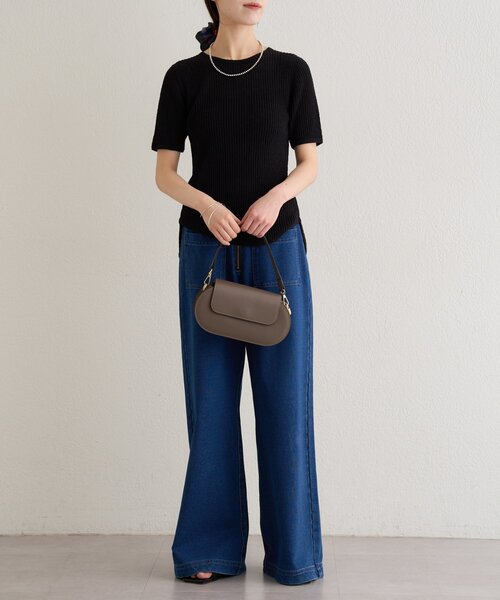 Omekashi（オメカシ）の「半袖シアーニットリブプルオーバー（ニット/セーター・レディース・ブラウン/オフホワイト/ブラック・FREE）」の17枚目の写真