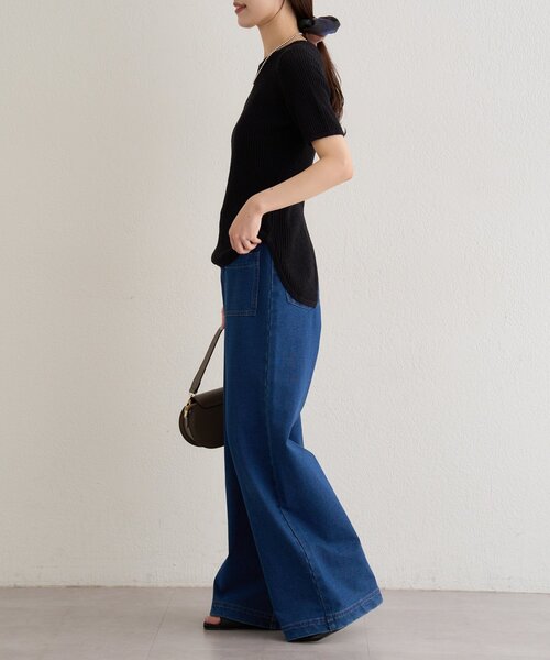 Omekashi（オメカシ）の「半袖シアーニットリブプルオーバー（ニット/セーター・レディース・ブラウン/オフホワイト/ブラック・FREE）」の18枚目の写真