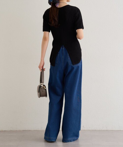 Omekashi（オメカシ）の「半袖シアーニットリブプルオーバー（ニット/セーター・レディース・ブラウン/オフホワイト/ブラック・FREE）」の19枚目の写真