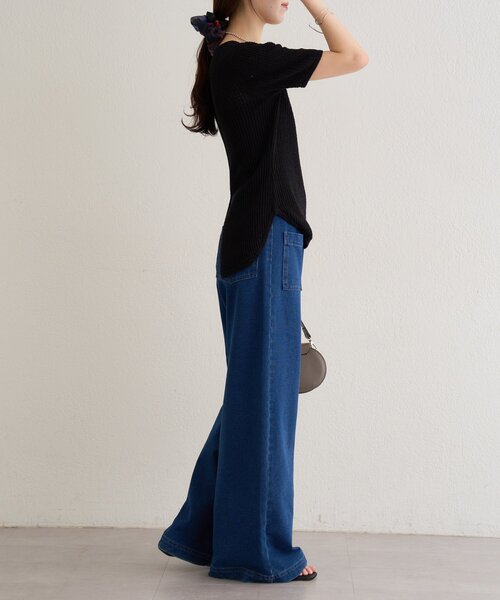 Omekashi（オメカシ）の「半袖シアーニットリブプルオーバー（ニット/セーター・レディース・ブラウン/オフホワイト/ブラック・FREE）」の13枚目の写真