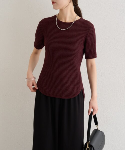 Omekashi（オメカシ）の「半袖シアーニットリブプルオーバー（ニット/セーター・レディース・ブラウン/オフホワイト/ブラック・FREE）」の15枚目の写真