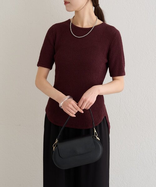 Omekashi（オメカシ）の「半袖シアーニットリブプルオーバー（ニット/セーター・レディース・ブラウン/オフホワイト/ブラック・FREE）」の7枚目の写真