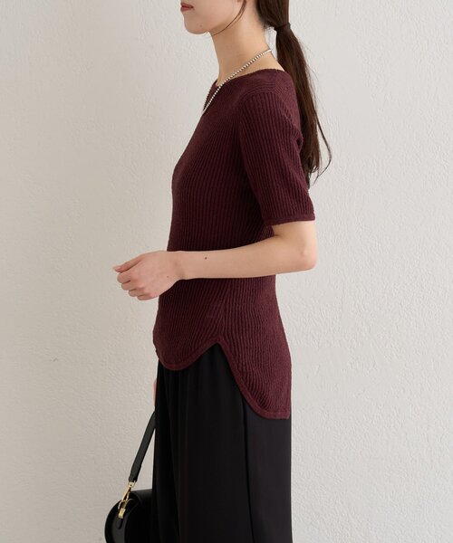 Omekashi（オメカシ）の「半袖シアーニットリブプルオーバー（ニット/セーター・レディース・ブラウン/オフホワイト/ブラック・FREE）」の8枚目の写真