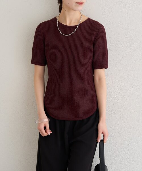 Omekashi（オメカシ）の「半袖シアーニットリブプルオーバー（ニット/セーター・レディース・ブラウン/オフホワイト/ブラック・FREE）」の9枚目の写真