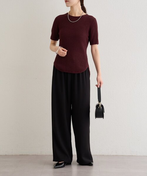 Omekashi（オメカシ）の「半袖シアーニットリブプルオーバー（ニット/セーター・レディース・ブラウン/オフホワイト/ブラック・FREE）」の11枚目の写真