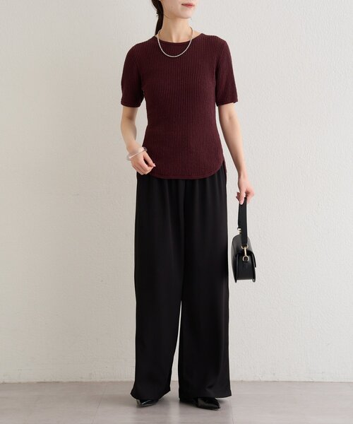 Omekashi（オメカシ）の「半袖シアーニットリブプルオーバー（ニット/セーター・レディース・ブラウン/オフホワイト/ブラック・FREE）」の12枚目の写真