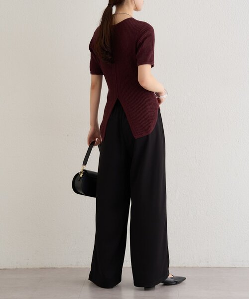 Omekashi（オメカシ）の「半袖シアーニットリブプルオーバー（ニット/セーター・レディース・ブラウン/オフホワイト/ブラック・FREE）」の5枚目の写真