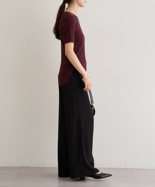 Omekashi（オメカシ）の「半袖シアーニットリブプルオーバー（ニット/セーター・レディース・ブラウン/オフホワイト/ブラック・FREE）」の6枚目の写真