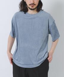 接触冷感フェイクスエード半袖クルーネックTシャツ
