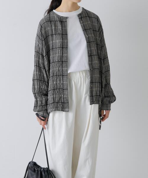 かぐれ（カグレ）の「リネンレーヨンチェックシャツカーディガン（シャツ/ブラウス・レディース・ブラック/ブラック系その他・FREE）」の2枚目の写真