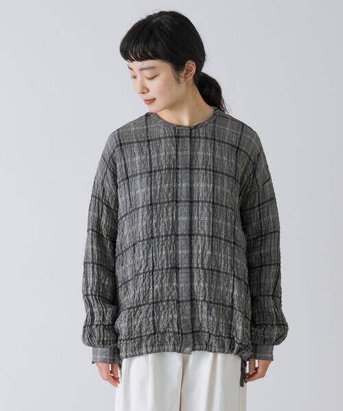 かぐれ（カグレ）の「リネンレーヨンチェックシャツカーディガン（シャツ/ブラウス・レディース・ブラック/ブラック系その他・FREE）」の4枚目の写真