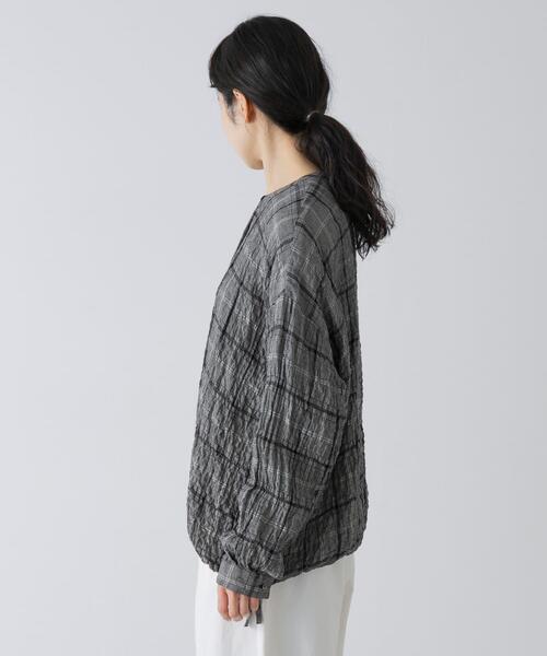 かぐれ（カグレ）の「リネンレーヨンチェックシャツカーディガン（シャツ/ブラウス・レディース・ブラック/ブラック系その他・FREE）」の5枚目の写真