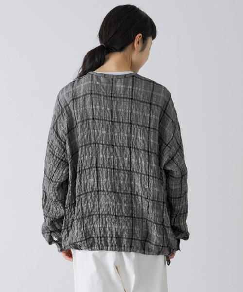 かぐれ（カグレ）の「リネンレーヨンチェックシャツカーディガン（シャツ/ブラウス・レディース・ブラック/ブラック系その他・FREE）」の6枚目の写真
