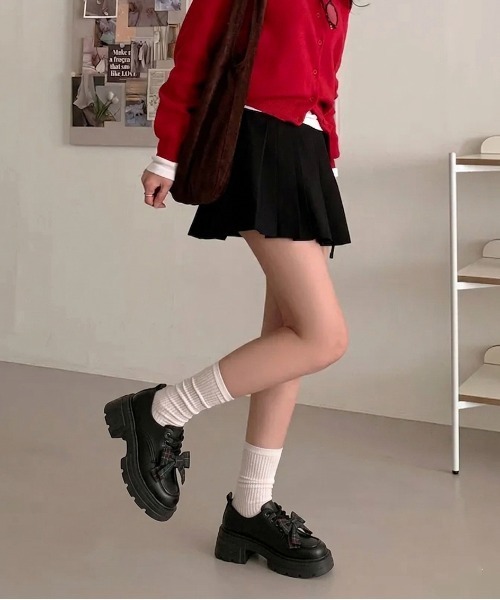 gossip!ロサンゼルス(ゴシップロサンゼルス)の「【JK★厚底】レトロ チェック柄 リボン ローファー オックスフォード シューズ Y2K(スニーカー・レディース・ダークブラウン/ブラック・XL/L/M/S)」の8枚目の写真