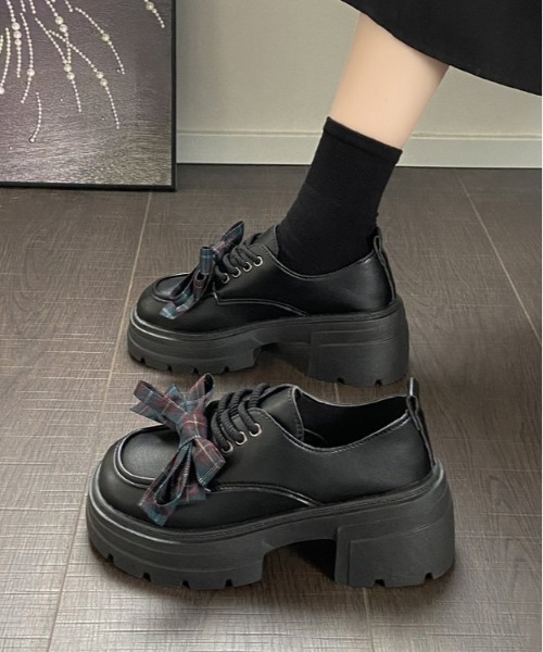 gossip!ロサンゼルス(ゴシップロサンゼルス)の「【JK★厚底】レトロ チェック柄 リボン ローファー オックスフォード シューズ Y2K(スニーカー・レディース・ダークブラウン/ブラック・XL/L/M/S)」の14枚目の写真