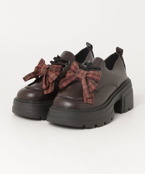 gossip!ロサンゼルス(ゴシップロサンゼルス)の「【JK★厚底】レトロ チェック柄 リボン ローファー オックスフォード シューズ Y2K(スニーカー・レディース・ダークブラウン/ブラック・XL/L/M/S)」の6枚目の写真