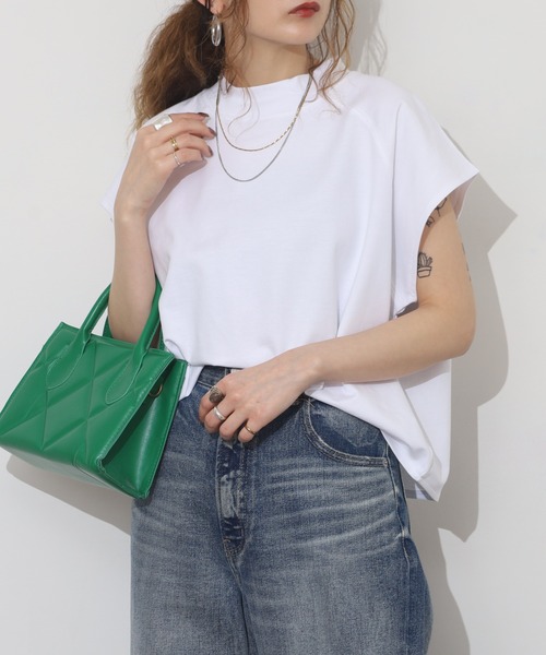FUNALIVE(ファンアライブ)の「USAコットンミニ裏毛フレンチスリーブトップス(Tシャツ/カットソー・レディース・グレー/ブラック/ホワイト/ネイビー×ホワイト・F)」の8枚目の写真
