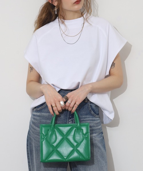 FUNALIVE(ファンアライブ)の「USAコットンミニ裏毛フレンチスリーブトップス(Tシャツ/カットソー・レディース・グレー/ブラック/ホワイト/ネイビー×ホワイト・F)」の9枚目の写真