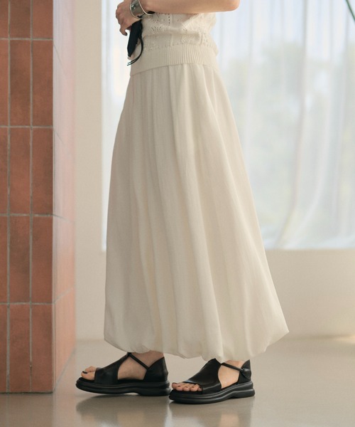 LAULEN(ローレン)の「linen blend balloon long skirt /リネンブレンドバルーンロングスカート(スカート・レディース・ホワイト/ブラック・FREE)」の1枚目の写真