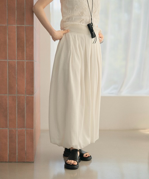 LAULEN(ローレン)の「linen blend balloon long skirt /リネンブレンドバルーンロングスカート(スカート・レディース・ホワイト/ブラック・FREE)」の3枚目の写真