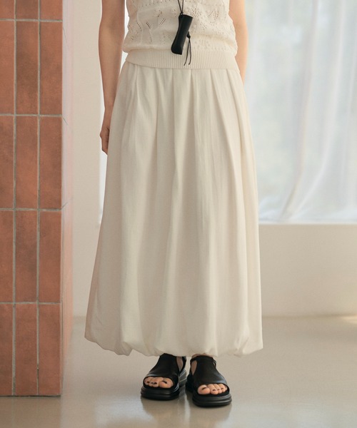 LAULEN(ローレン)の「linen blend balloon long skirt /リネンブレンドバルーンロングスカート(スカート・レディース・ホワイト/ブラック・FREE)」の4枚目の写真