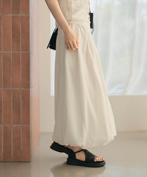 LAULEN(ローレン)の「linen blend balloon long skirt /リネンブレンドバルーンロングスカート(スカート・レディース・ホワイト/ブラック・FREE)」の5枚目の写真