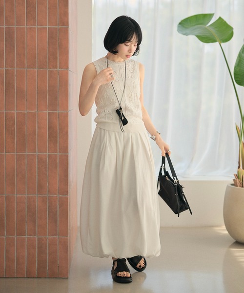 LAULEN(ローレン)の「linen blend balloon long skirt /リネンブレンドバルーンロングスカート(スカート・レディース・ホワイト/ブラック・FREE)」の9枚目の写真