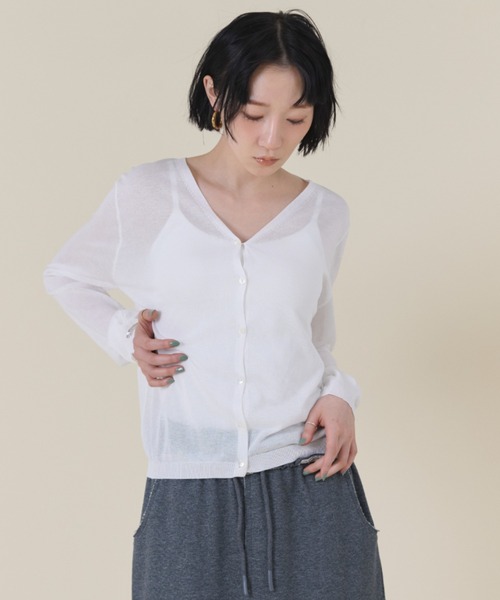 FMiBL（ファミル）の「シアーVネックカーディガン（カーディガン/ボレロ・レディース・ブラック/ブルー/イエロー/ホワイト・FREE）」の15枚目の写真