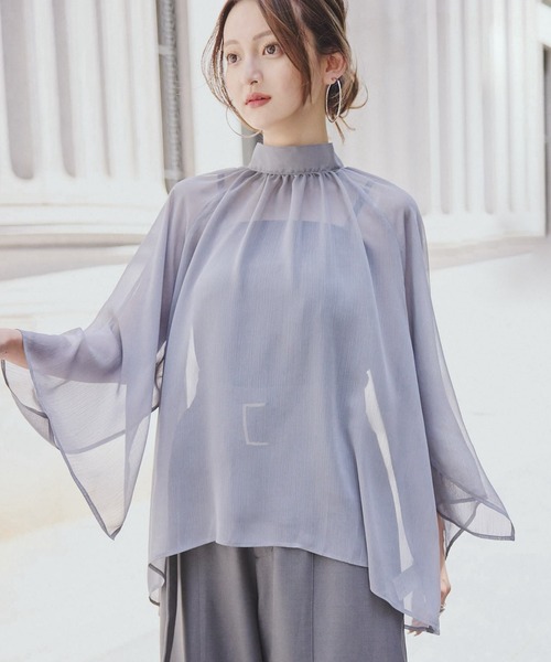 ORGUE(オルグ)の「Chiffon flare blouse/シフォンフレアブラウス(シャツ/ブラウス・レディース・チャコールグレー/ミント・FREE)」の1枚目の写真