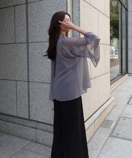 ORGUE(オルグ)の「Chiffon flare blouse/シフォンフレアブラウス(シャツ/ブラウス・レディース・チャコールグレー/ミント・FREE)」の11枚目の写真